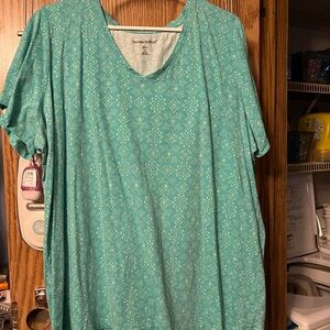 Woman Within Teal Patterned Short Sleeve Tee